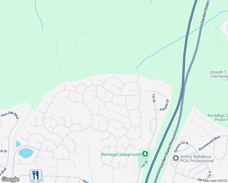 map of restaurants, bars, coffee shops, grocery stores, and more near 223 Mirage Boulevard in Barnegat Township