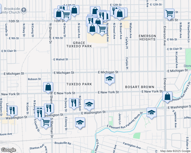 map of restaurants, bars, coffee shops, grocery stores, and more near 428 North Colorado Avenue in Indianapolis