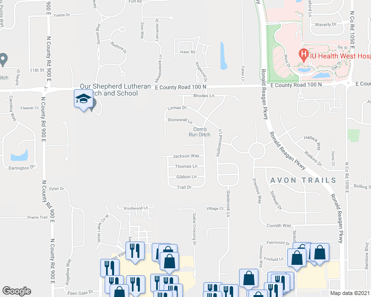 map of restaurants, bars, coffee shops, grocery stores, and more near 9723 Centennial Court in Avon