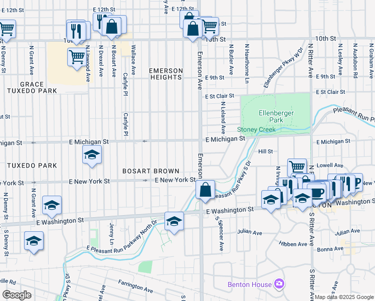 map of restaurants, bars, coffee shops, grocery stores, and more near 427 North Bancroft Street in Indianapolis