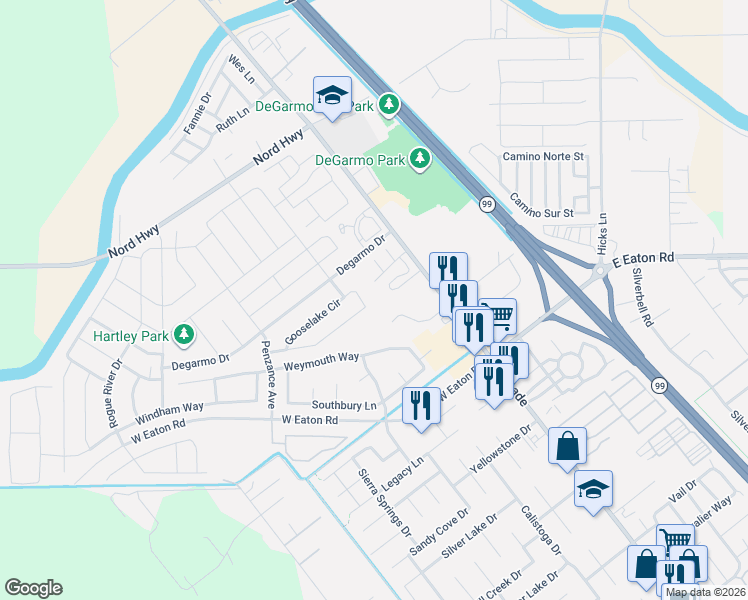 map of restaurants, bars, coffee shops, grocery stores, and more near 236 Gooselake Circle in Chico