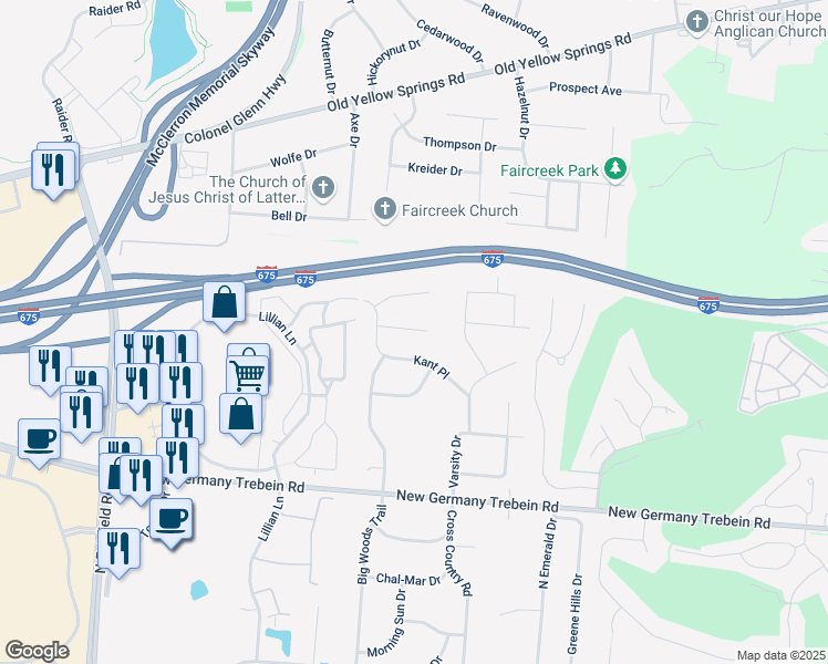 map of restaurants, bars, coffee shops, grocery stores, and more near 2731 Laurelwood Court in Beavercreek