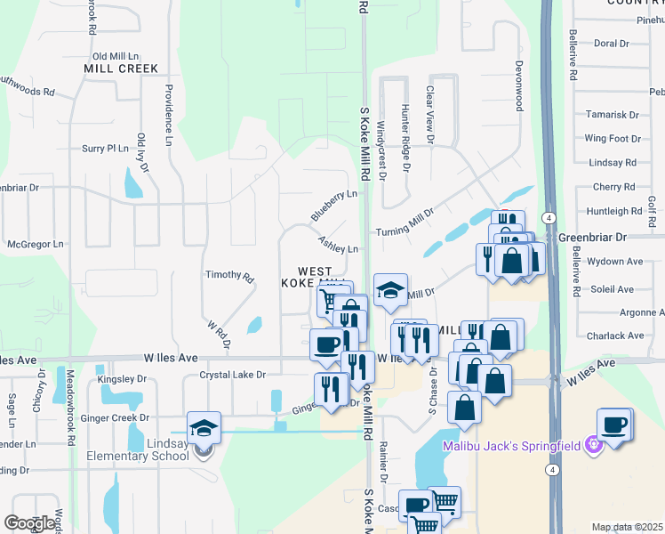 map of restaurants, bars, coffee shops, grocery stores, and more near 2176-2178 Smyth Drive in Springfield