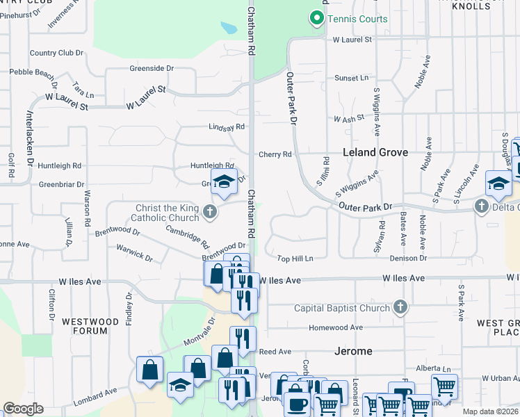 map of restaurants, bars, coffee shops, grocery stores, and more near 2300-2468 Old Chatham Rd in Springfield
