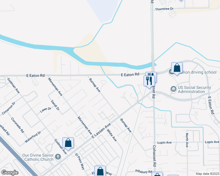 map of restaurants, bars, coffee shops, grocery stores, and more near 2960 Burnap Avenue in Chico