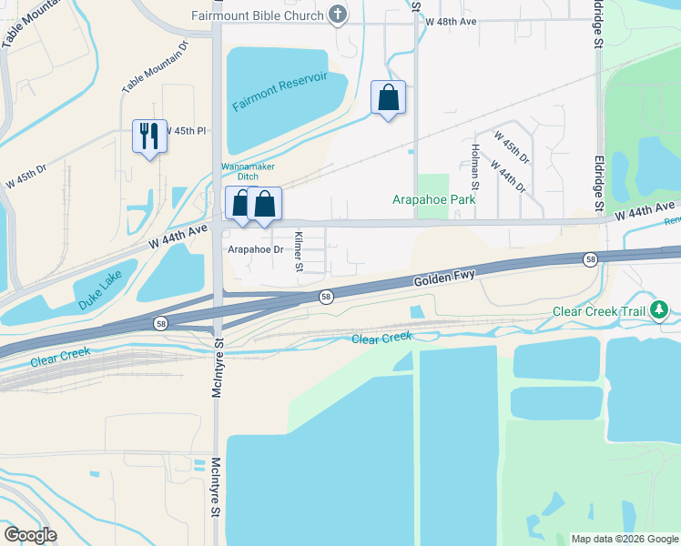map of restaurants, bars, coffee shops, grocery stores, and more near 4300 Kendrick Street in Golden