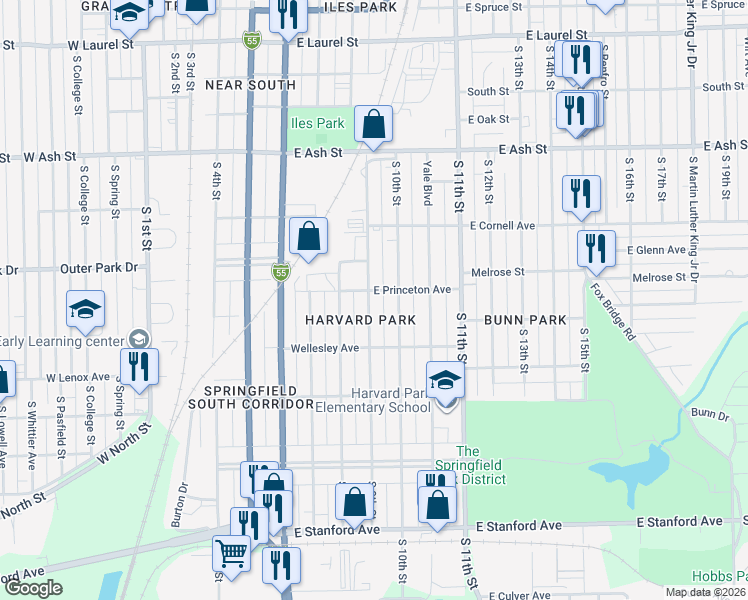 map of restaurants, bars, coffee shops, grocery stores, and more near 2322 South 9th Street in Springfield