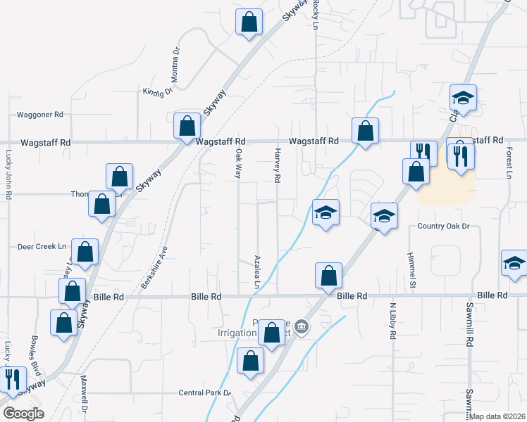 map of restaurants, bars, coffee shops, grocery stores, and more near 6301 Azalea Lane in Paradise