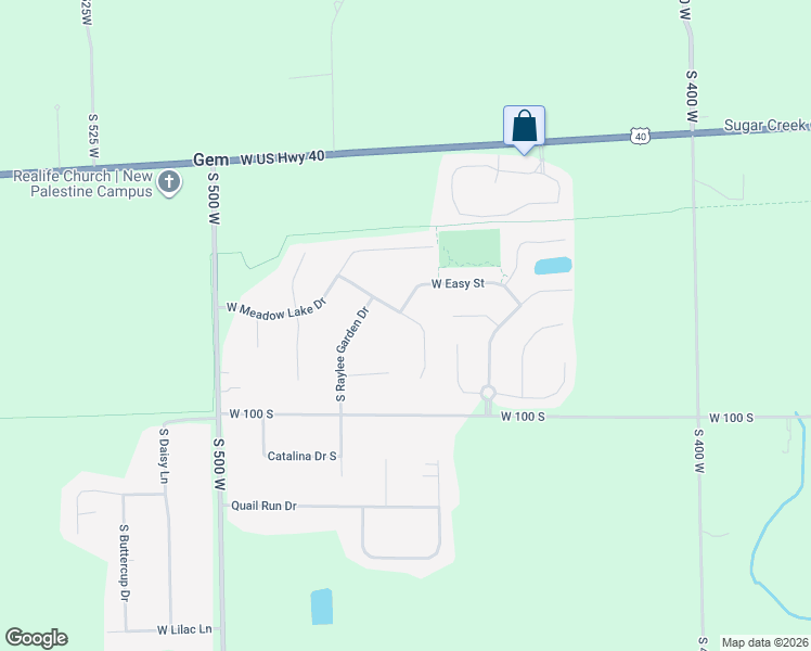 map of restaurants, bars, coffee shops, grocery stores, and more near 4567 West Waterway Drive in New Palestine