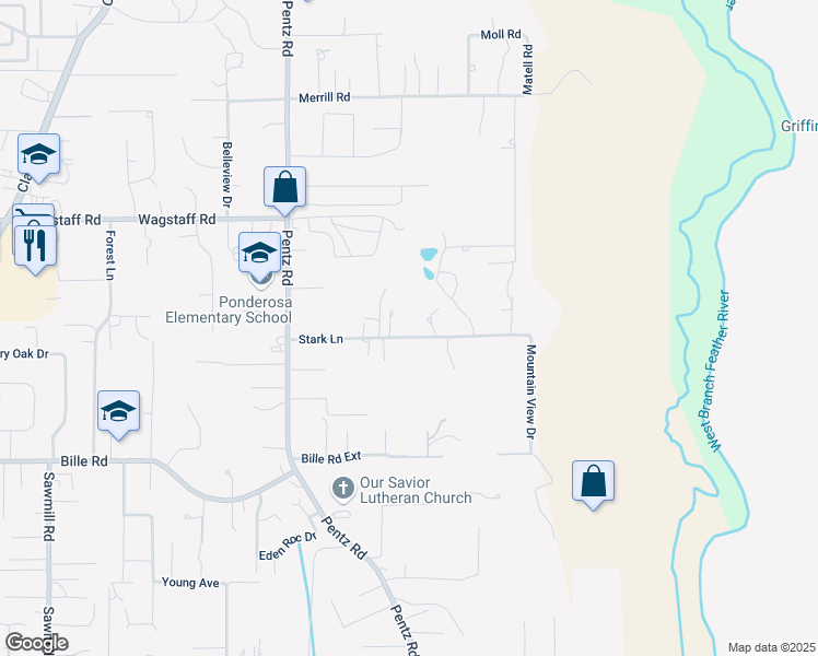 map of restaurants, bars, coffee shops, grocery stores, and more near 1833 Stark Lane in Paradise