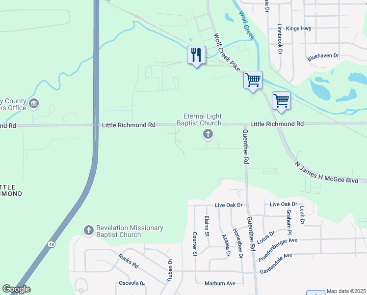 map of restaurants, bars, coffee shops, grocery stores, and more near 1 Larkswood Drive in Dayton