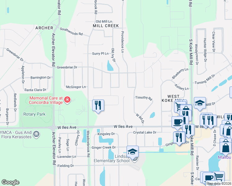 map of restaurants, bars, coffee shops, grocery stores, and more near Stone Creek Drive in Springfield