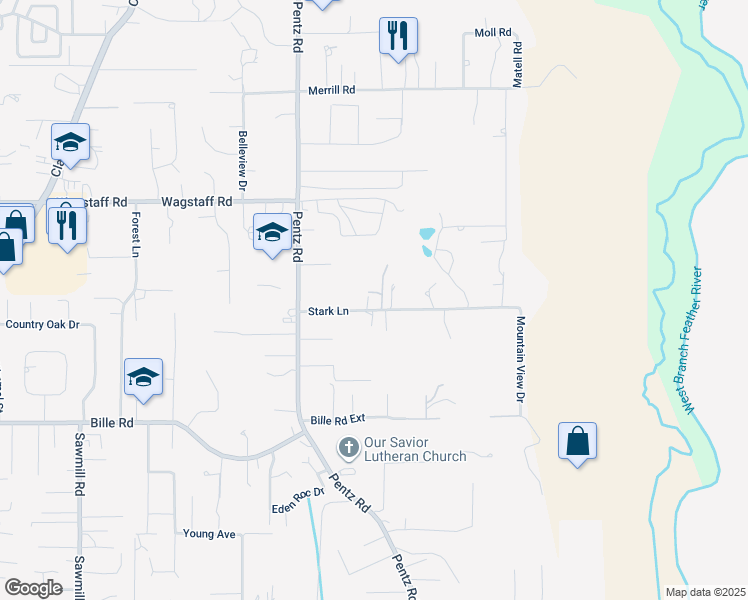 map of restaurants, bars, coffee shops, grocery stores, and more near 1805 Stark Lane in Paradise