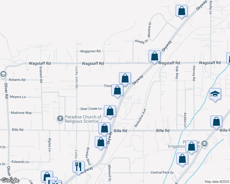 map of restaurants, bars, coffee shops, grocery stores, and more near 984 Thomasson Lane in Paradise
