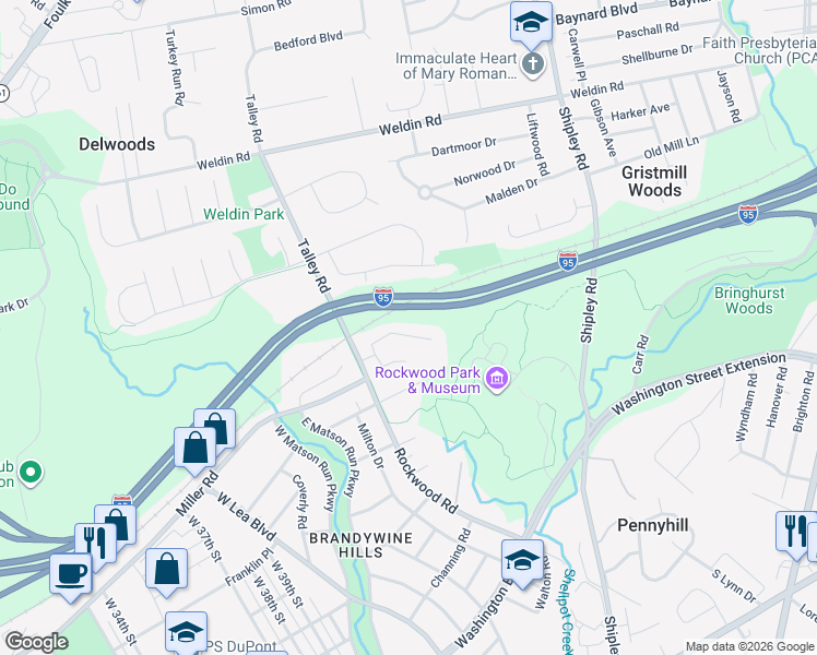 map of restaurants, bars, coffee shops, grocery stores, and more near 4604 Big Rock Drive in Wilmington