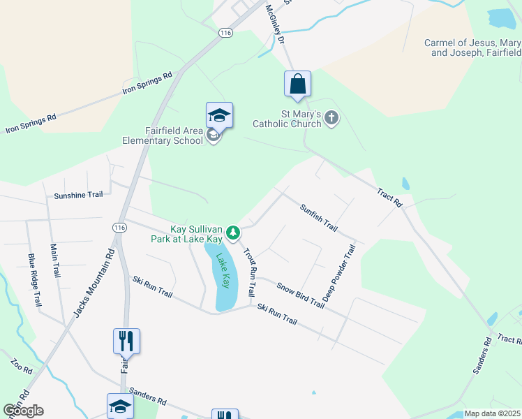 map of restaurants, bars, coffee shops, grocery stores, and more near 17 Northern Pike Trail in Fairfield