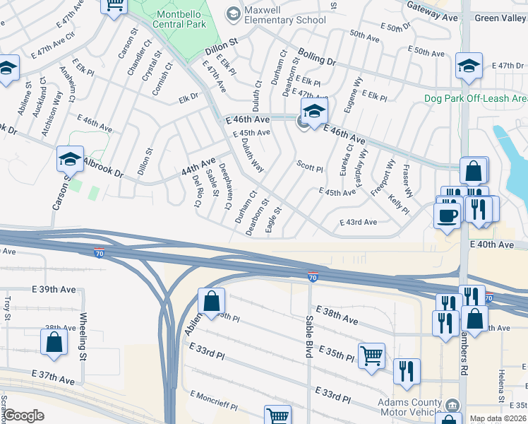 map of restaurants, bars, coffee shops, grocery stores, and more near 4334 Eagle Street in Denver