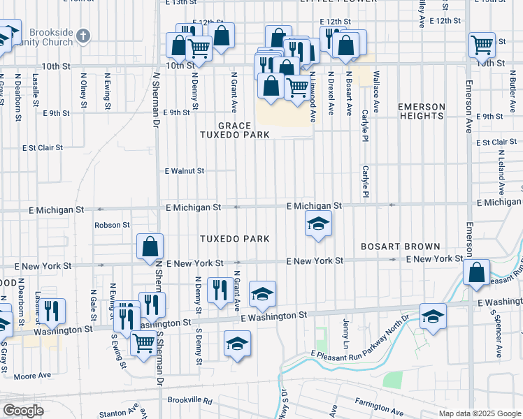 map of restaurants, bars, coffee shops, grocery stores, and more near 428 North Colorado Avenue in Indianapolis