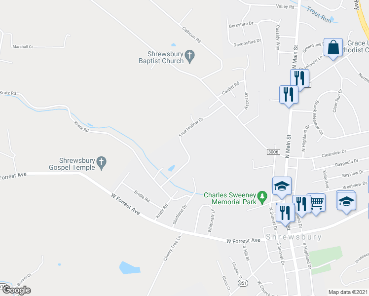 map of restaurants, bars, coffee shops, grocery stores, and more near 26 Tree Hollow Drive in Shrewsbury