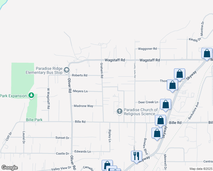 map of restaurants, bars, coffee shops, grocery stores, and more near 759 Red Hill Way in Paradise