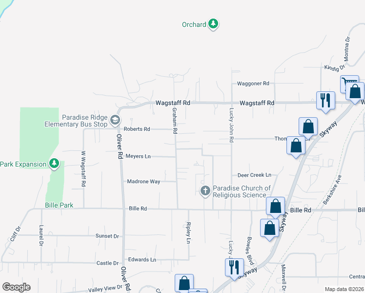 map of restaurants, bars, coffee shops, grocery stores, and more near 759 Red Hill Way in Paradise