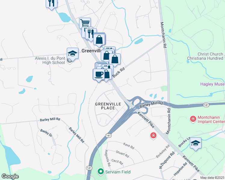 map of restaurants, bars, coffee shops, grocery stores, and more near 284 Presidential Drive in Greenville