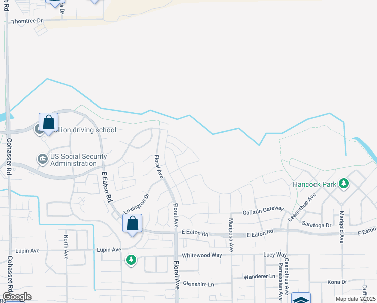 map of restaurants, bars, coffee shops, grocery stores, and more near 3341 Shoal River in Chico