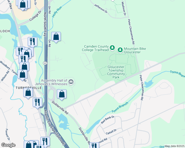 map of restaurants, bars, coffee shops, grocery stores, and more near 572 Loch Lomond Drive in Sicklerville