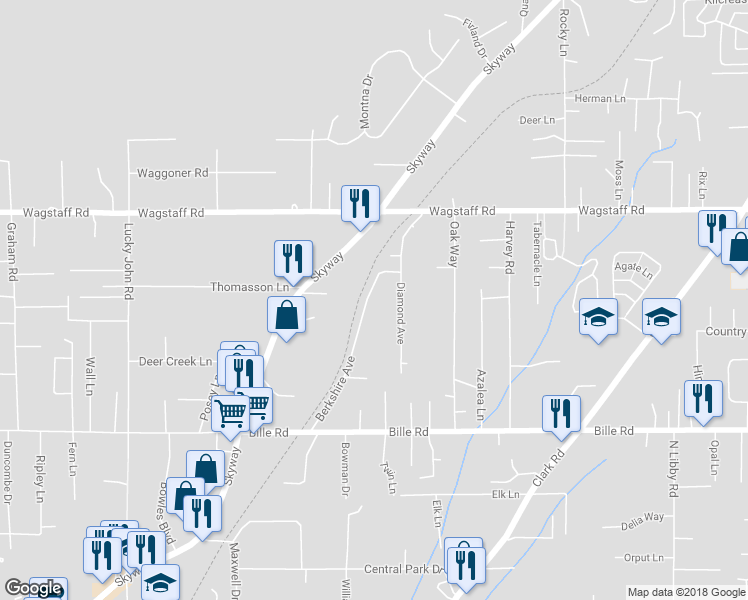 map of restaurants, bars, coffee shops, grocery stores, and more near 6338 Berkshire Avenue in Paradise