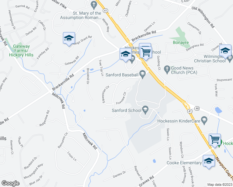 map of restaurants, bars, coffee shops, grocery stores, and more near 19 Withers Way in Hockessin