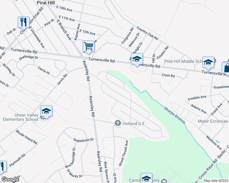 map of restaurants, bars, coffee shops, grocery stores, and more near 26 Swift Run Drive in Sicklerville