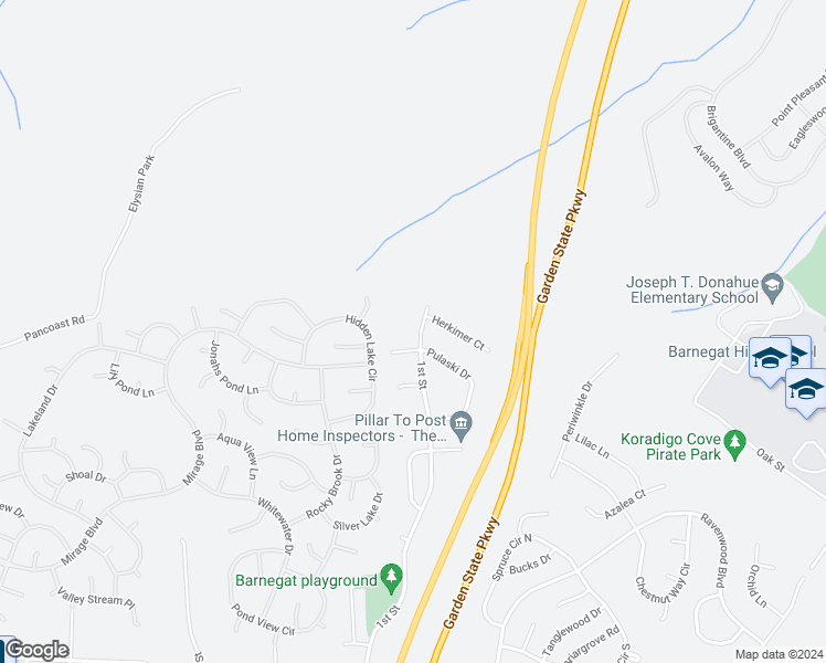 map of restaurants, bars, coffee shops, grocery stores, and more near 117 1st Street in Barnegat Township