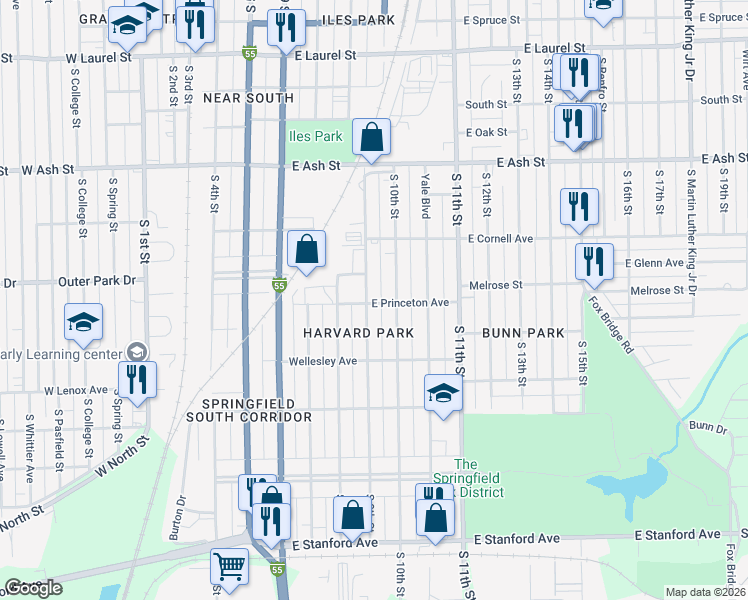 map of restaurants, bars, coffee shops, grocery stores, and more near 903 East Princeton Avenue in Springfield