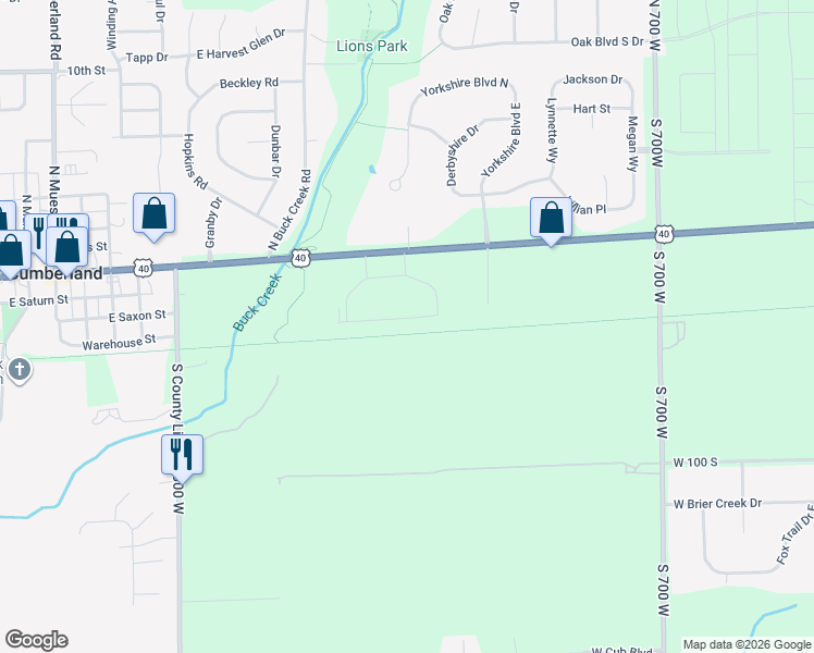 map of restaurants, bars, coffee shops, grocery stores, and more near 7423 West US Highway 40 in Indianapolis