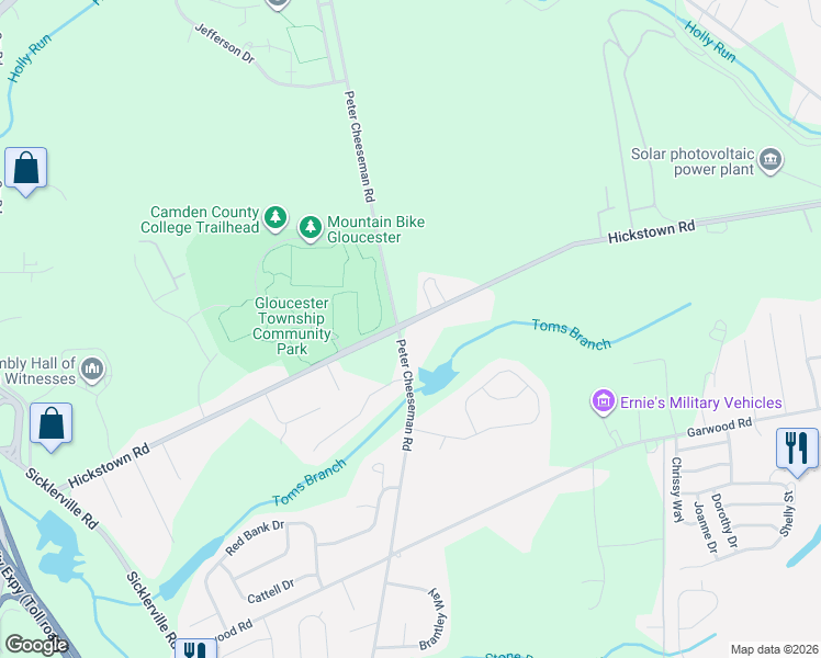 map of restaurants, bars, coffee shops, grocery stores, and more near 509 Hickstown Road in Sicklerville