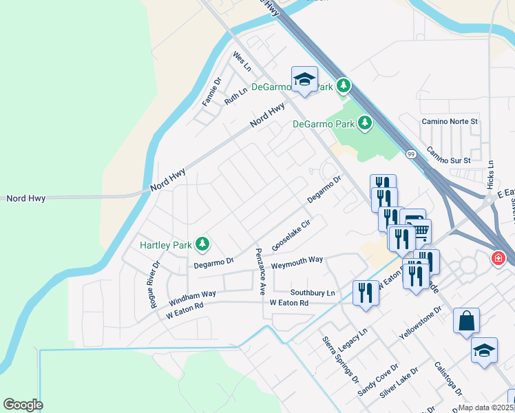 map of restaurants, bars, coffee shops, grocery stores, and more near 3405 Peerless Lane in Chico