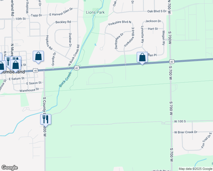 map of restaurants, bars, coffee shops, grocery stores, and more near East Pennsy Trail in Cumberland