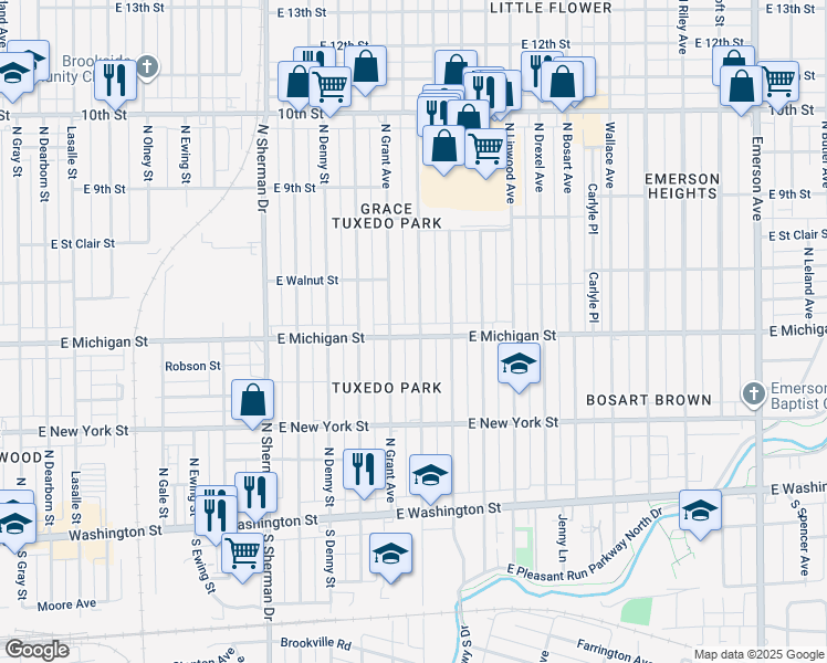 map of restaurants, bars, coffee shops, grocery stores, and more near 521 North Grant Avenue in Indianapolis