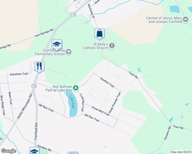 map of restaurants, bars, coffee shops, grocery stores, and more near 27 Sunfish Trail in Fairfield