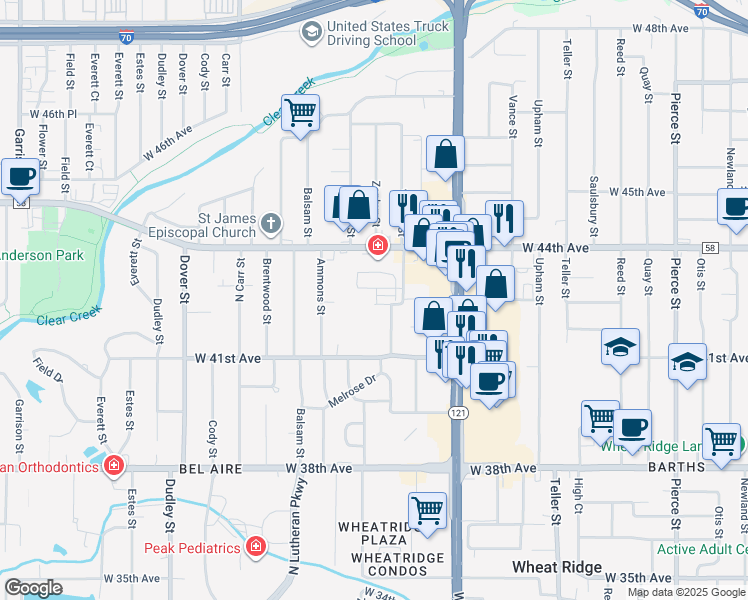 map of restaurants, bars, coffee shops, grocery stores, and more near 7841 West 42nd Avenue in Wheat Ridge