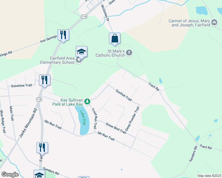 map of restaurants, bars, coffee shops, grocery stores, and more near 27 Sunfish Trail in Fairfield