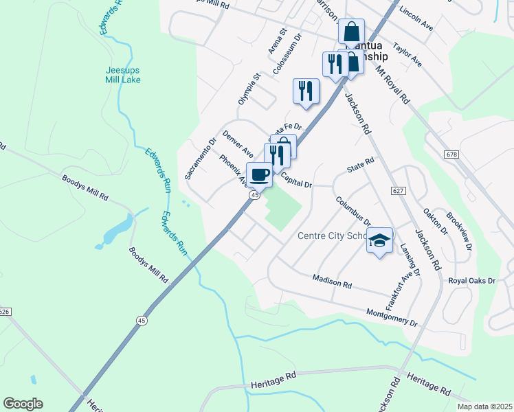 map of restaurants, bars, coffee shops, grocery stores, and more near 675 Bridgeton Pike in Mantua
