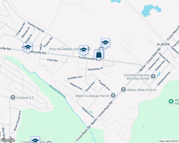 map of restaurants, bars, coffee shops, grocery stores, and more near 1080 Grandview Drive in Pine Hill