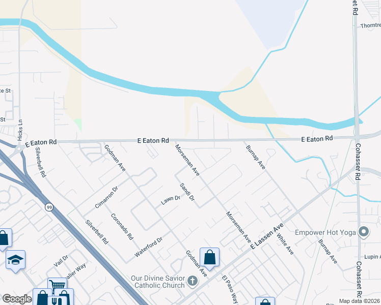 map of restaurants, bars, coffee shops, grocery stores, and more near 3115 Steiner Lane in Chico