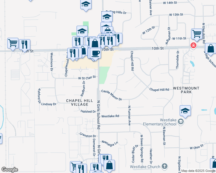 map of restaurants, bars, coffee shops, grocery stores, and more near 7206 Halden Place in Indianapolis
