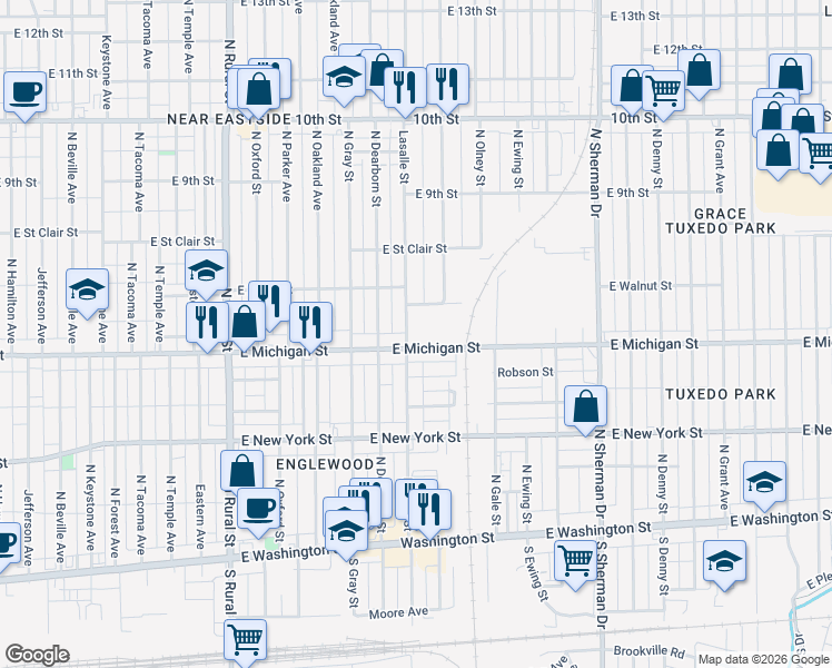 map of restaurants, bars, coffee shops, grocery stores, and more near in Indianapolis