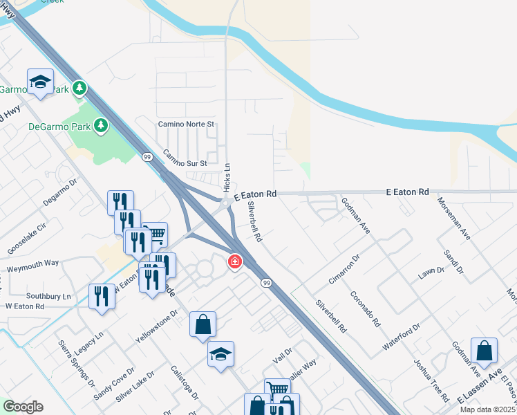 map of restaurants, bars, coffee shops, grocery stores, and more near 3460 Silverbell Road in Chico