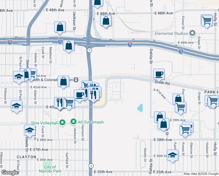map of restaurants, bars, coffee shops, grocery stores, and more near in Denver
