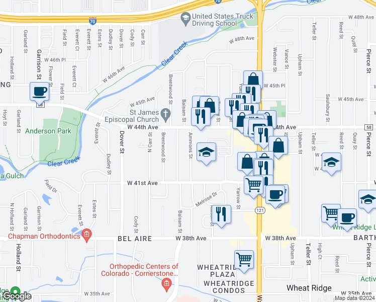 map of restaurants, bars, coffee shops, grocery stores, and more near 4235 Ammons Street in Wheat Ridge