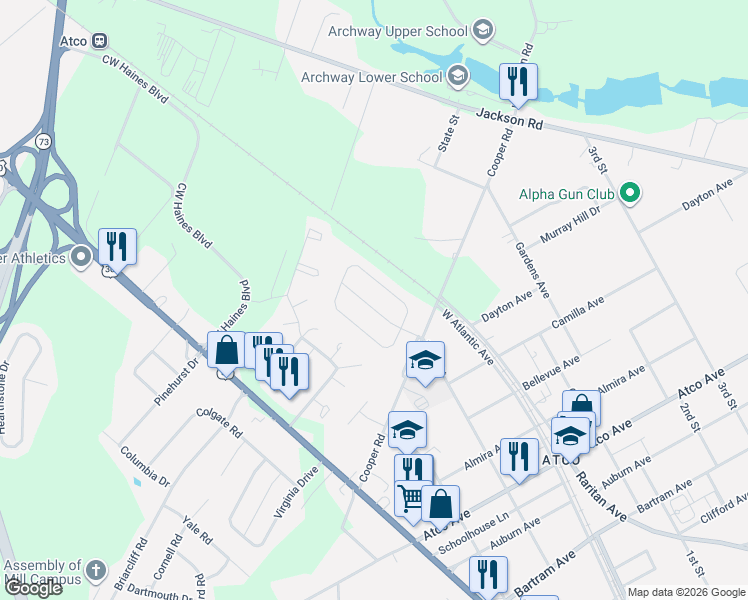 map of restaurants, bars, coffee shops, grocery stores, and more near 362 Sapling Way in Atco